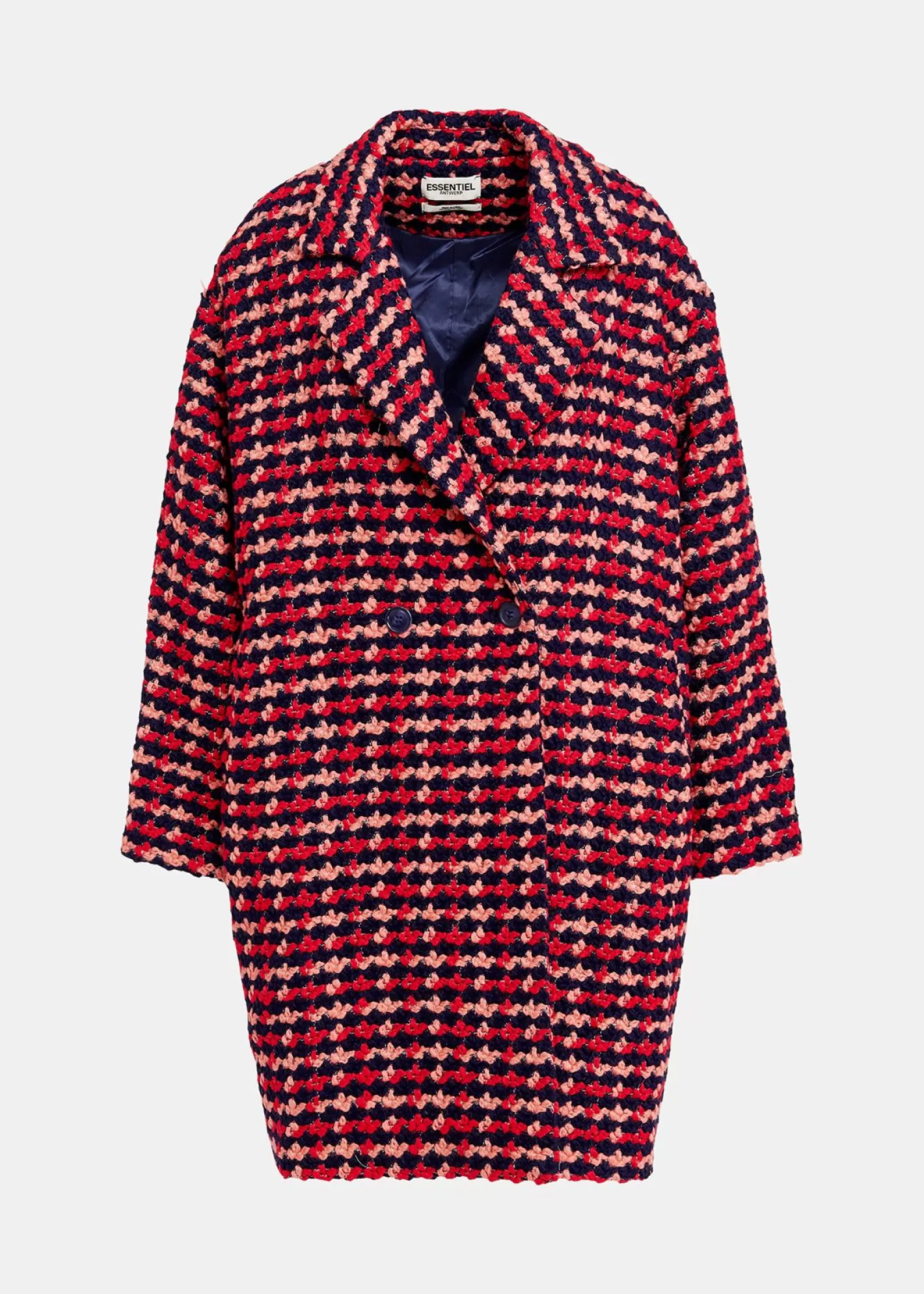 Hot Navy blue, red and peach wool-blend tweed coat Fall 2024 Collection | Coats & Jackets