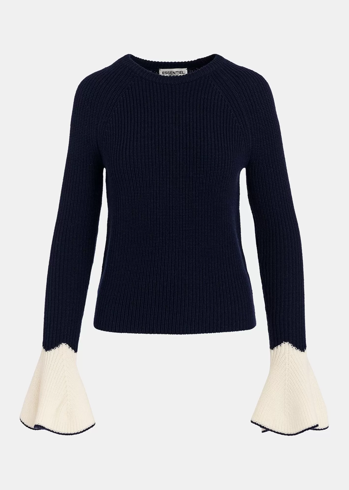 Flash Sale Navy blue rib-knitted sweater with flared cuffs Fall 2024 Collection | Sweaters & Cardigans
