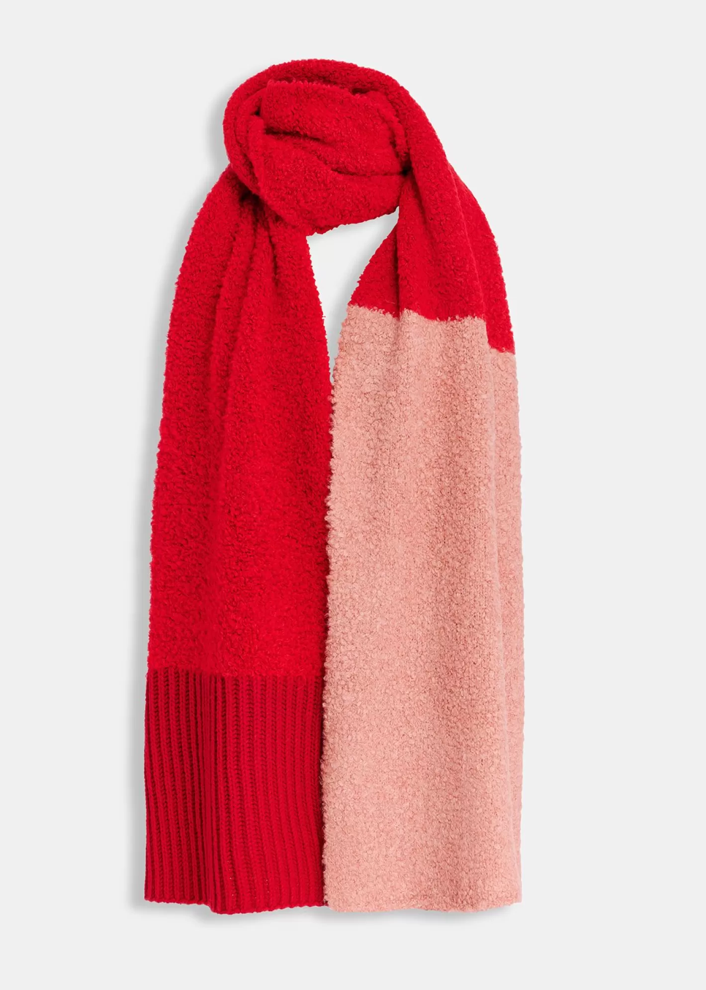 Clearance Red and vintage pink bouclé-knitted scarf Fall 2024 Collection | Scarves