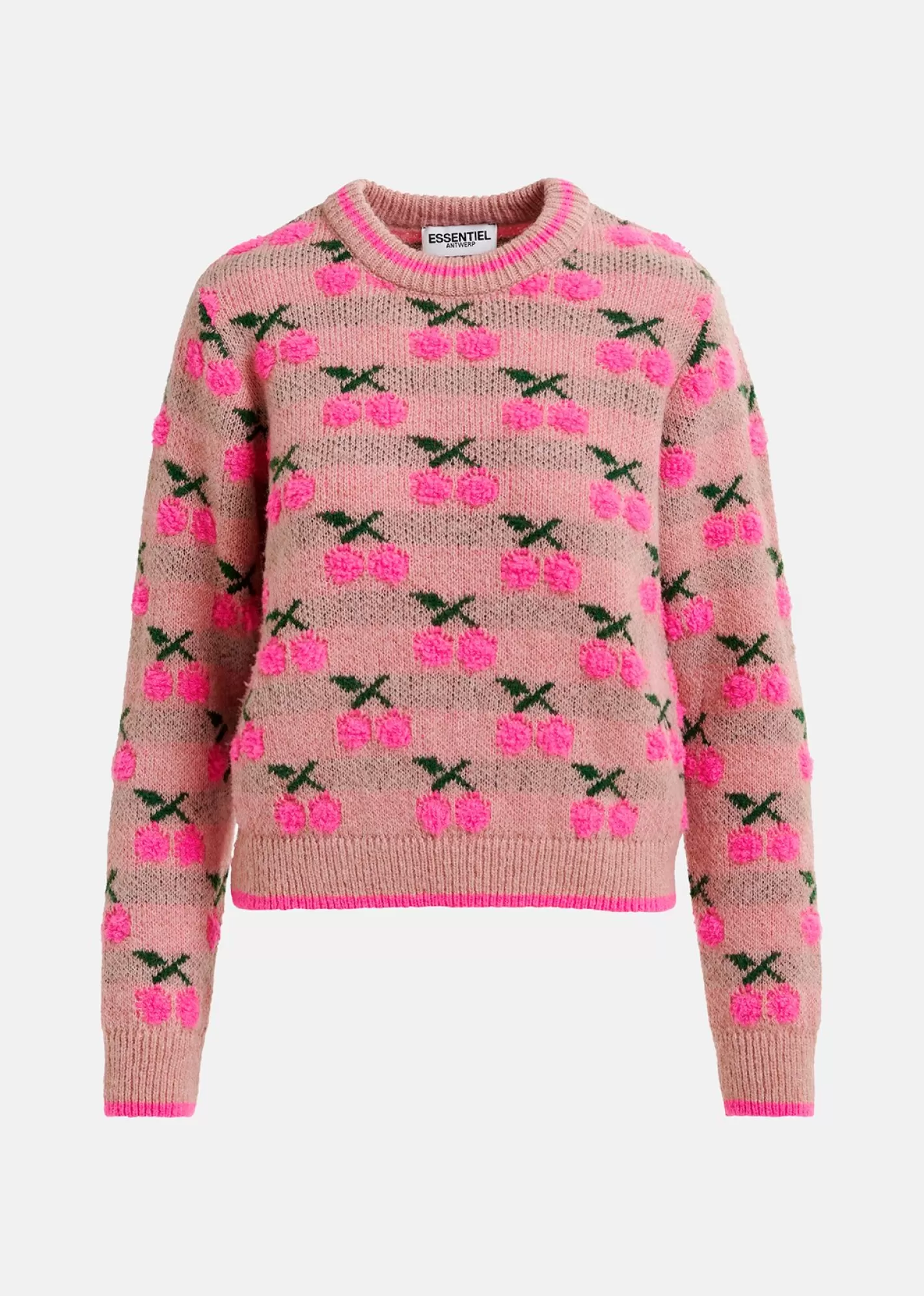 Cheap Vintage pink intarsia-knitted sweater with cherry pattern Prints | Sweaters & Cardigans