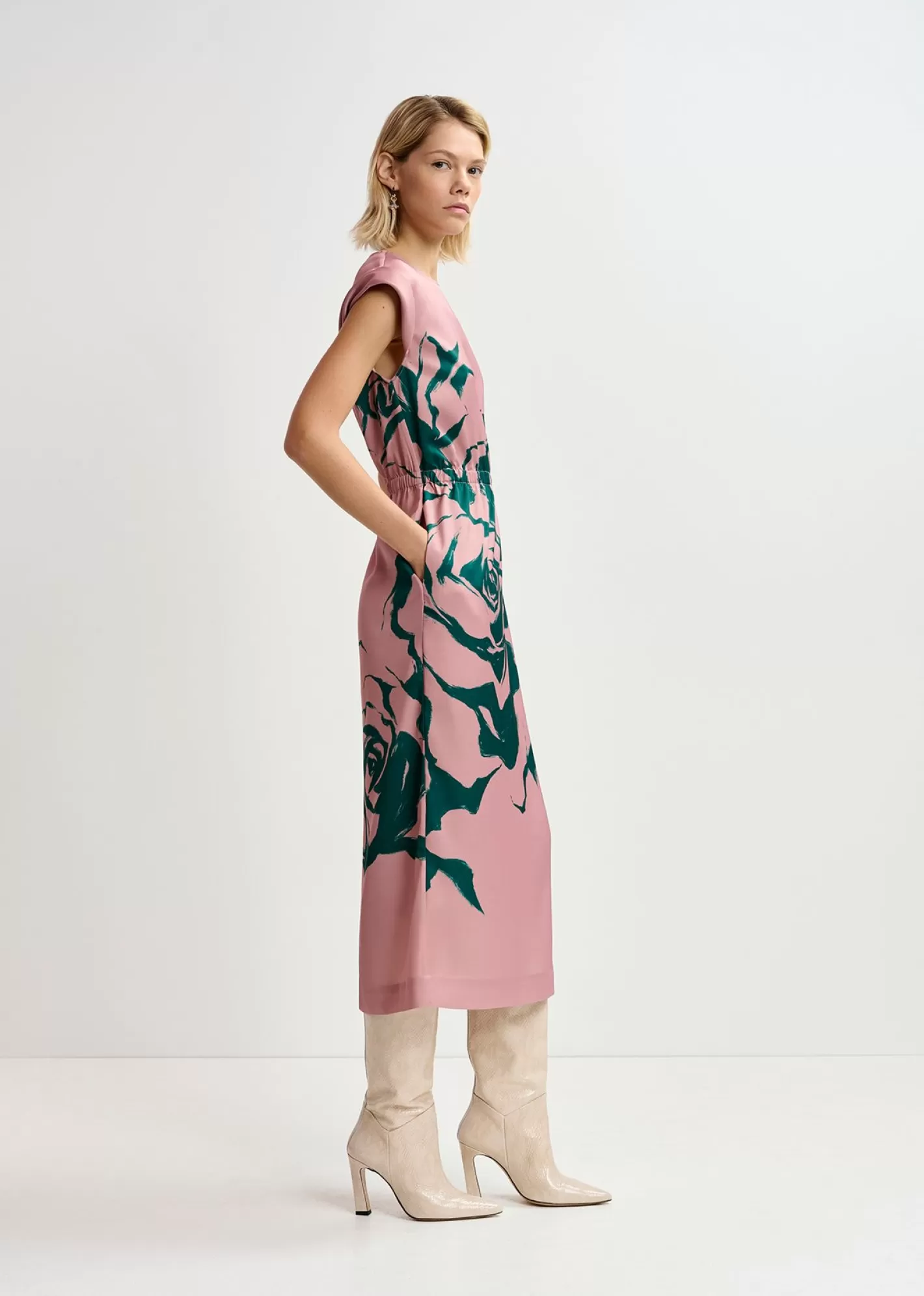 Hot Vintage pink midi-length dress with floral print Fall 2024 Collection | Prints
