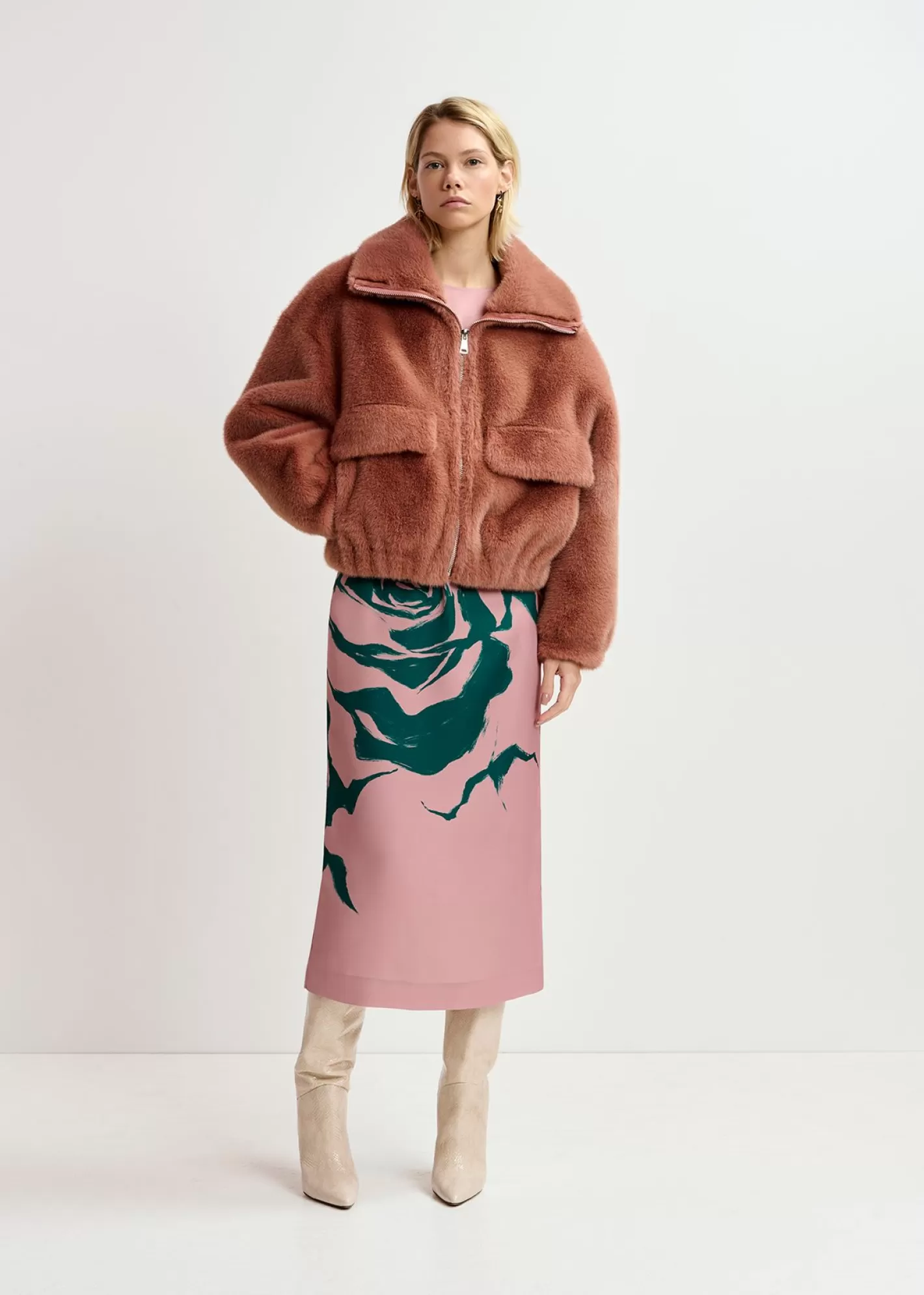 Hot Vintage pink midi-length dress with floral print Fall 2024 Collection | Prints