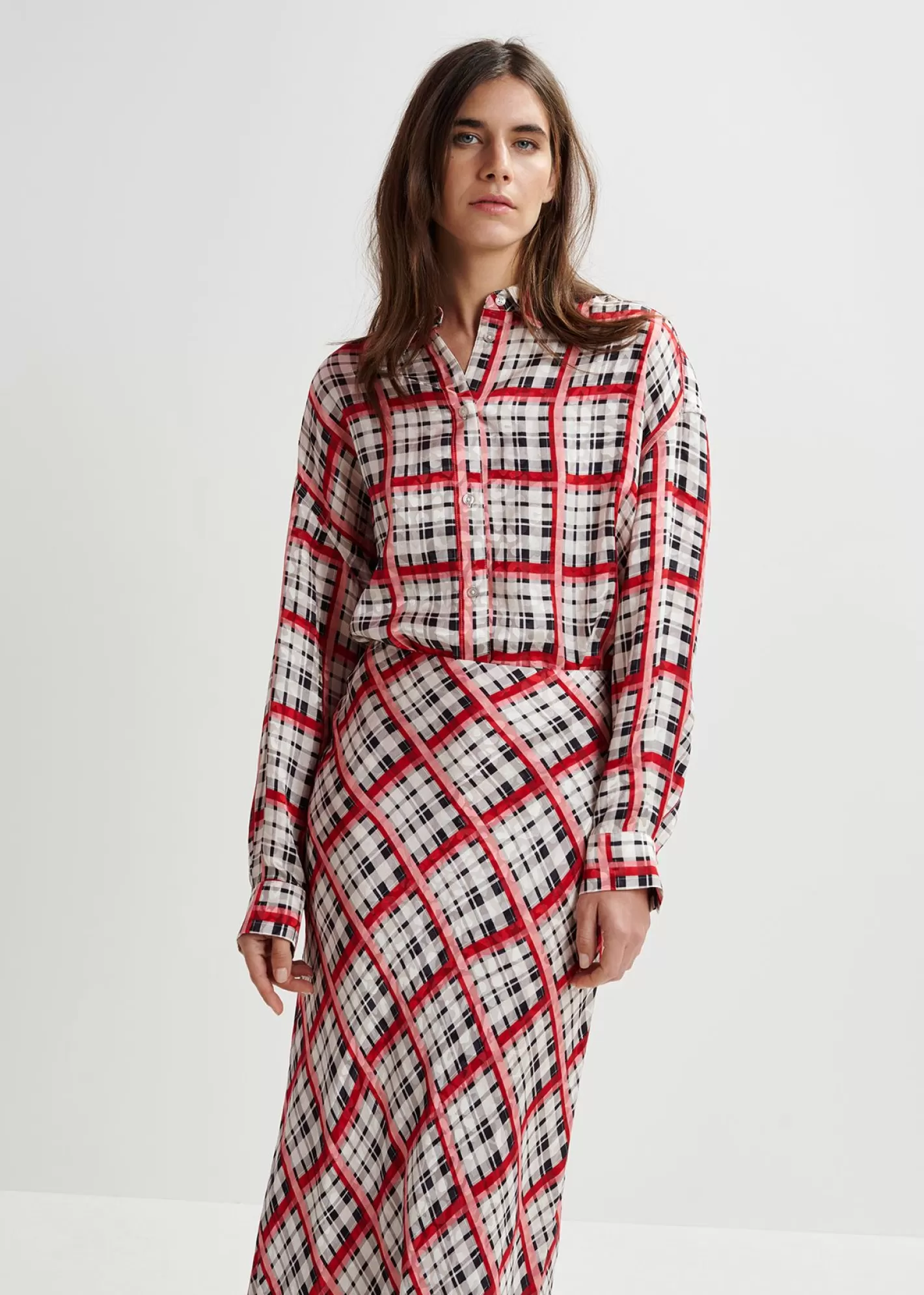 Store White, black and red checked shirt Fall 2024 Collection | Tops & Blouses
